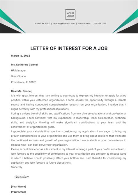 Template For Letter Of Interest For A Job