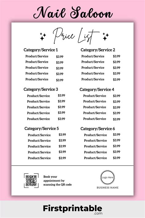 Template For Nail Salon Price List