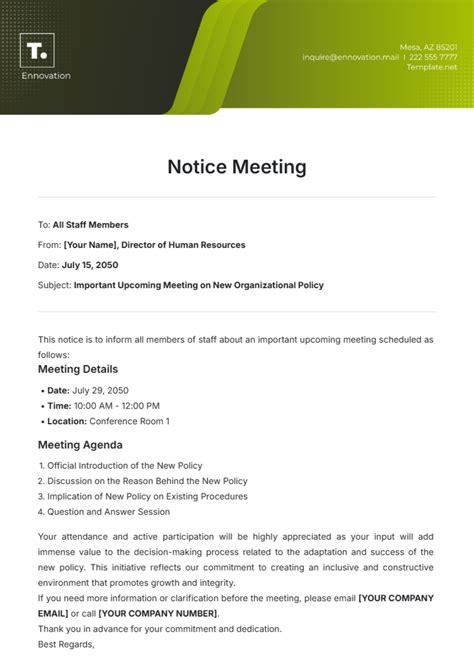 Template For Notice Of Meeting