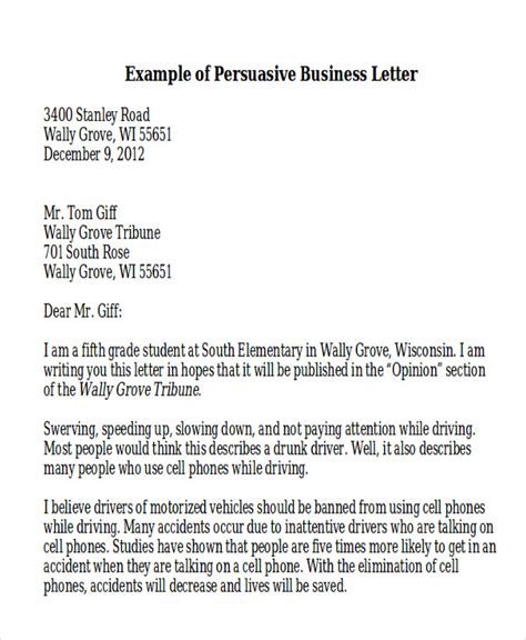 Template For Persuasive Letter