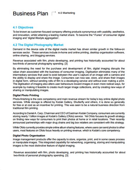 Template For Photography Business Plan