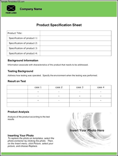 Template For Product Specification