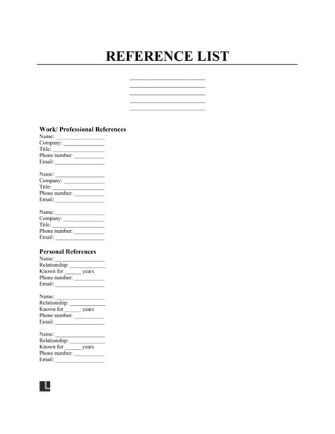 Template For Reference List