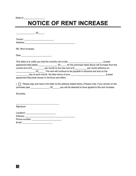Template For Rent Increase Notice