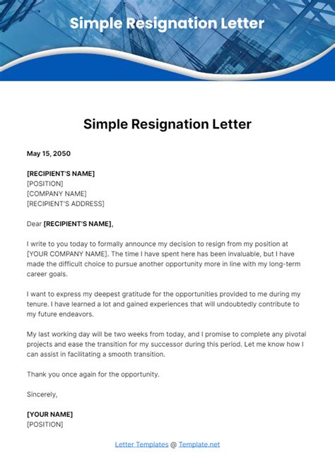 Template For Resignation