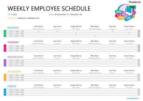 Template For Schedule Employees