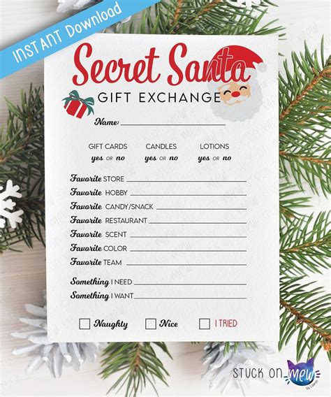 Template For Secret Santa Gift Exchange