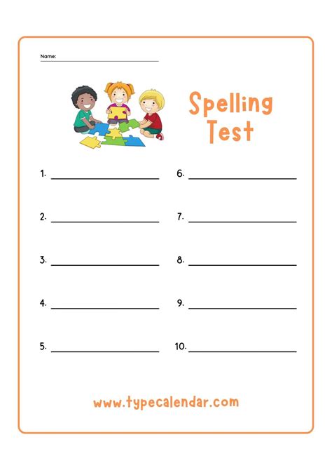 Template For Spelling Test