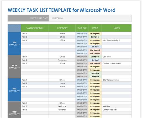Template For Task List