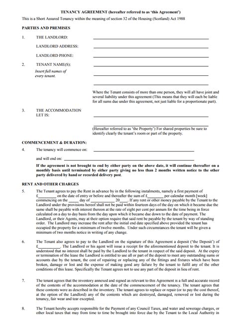 Template For Tenancy Agreement Free