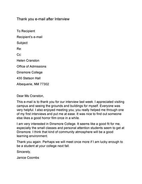 Template For Thank You Letter After Interview