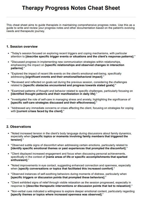 Template For Therapy Progress Notes