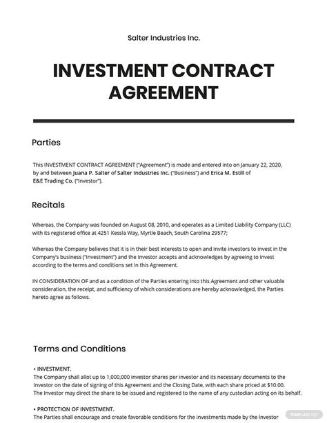Template Investment Agreement
