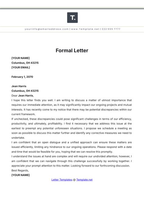 Template Of A Formal Letter