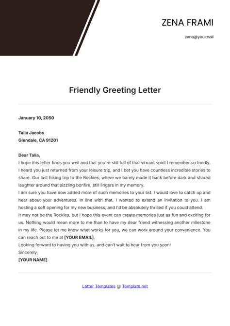Template Of Friendly Letter