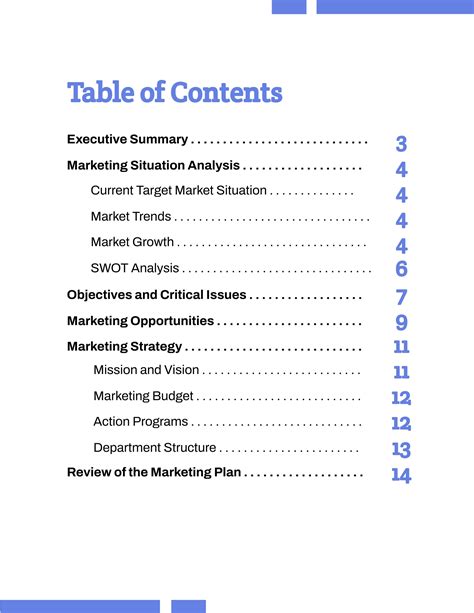 Template Of Table Of Contents