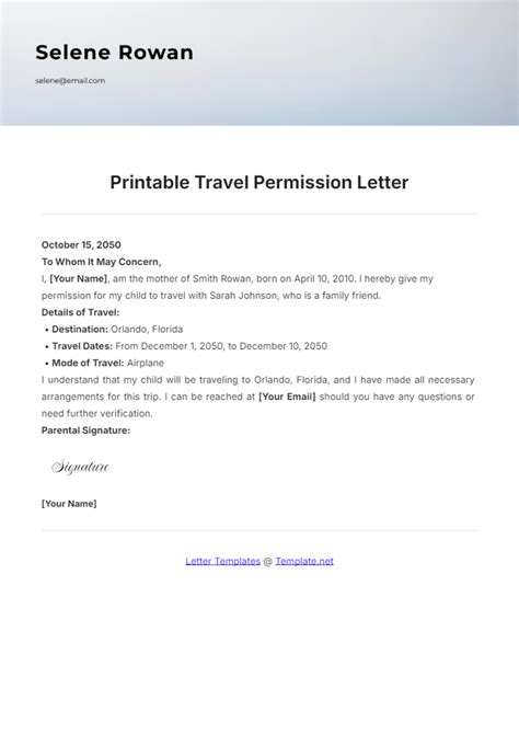 Template Permission To Travel Letter