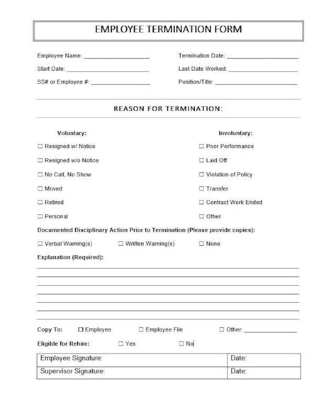 Template Termination Form
