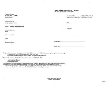 Temporary Texas Drivers License Template