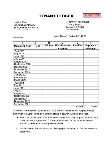 Tenant Ledger Template