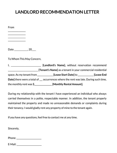 Tenant Recommendation Letter Template
