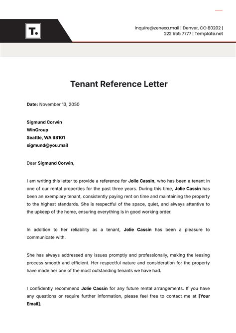 Tenant Reference Letter Template