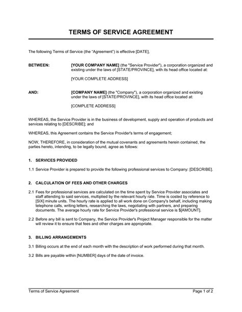 Terms And Agreements Template