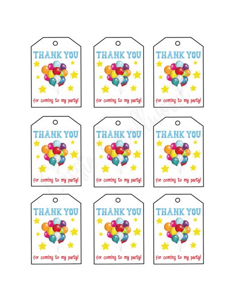 Thank You For Coming To My Party Printable Tags