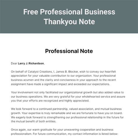 Thank You For Your Business Note Template