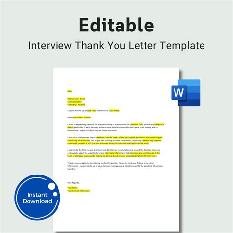 Thank You Letter Template Interview