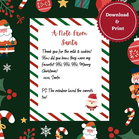 Thank You Note From Santa For Cookies And Milk Printable