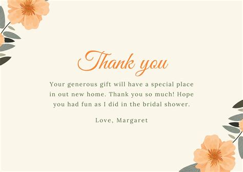 Thank You Note Template Bridal Shower