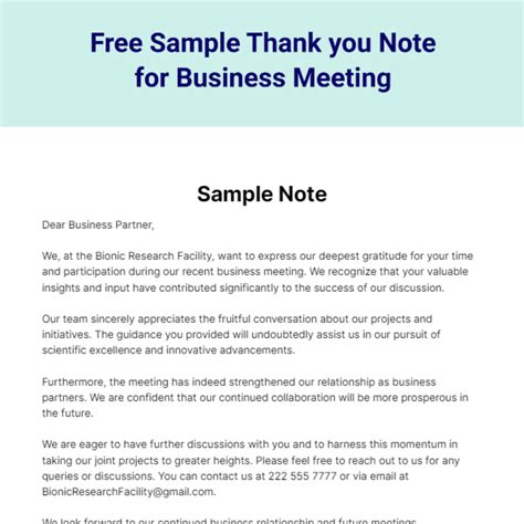 Thank You Note Template Business