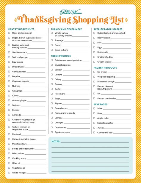 Thanksgiving Food List Template