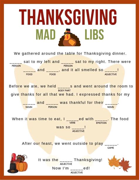 Thanksgiving Printable Mad Libs