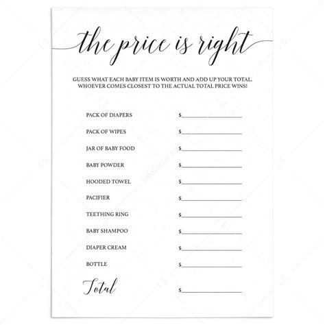 The Price Is Right Baby Shower Game Uk Printable