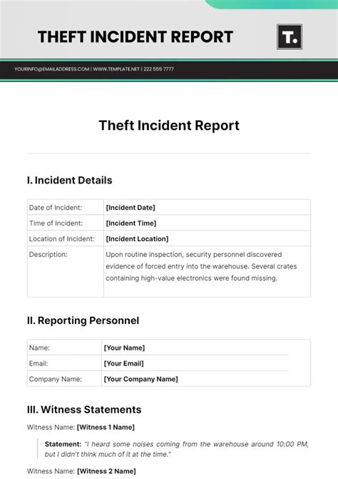 Theft Incident Report Template Word