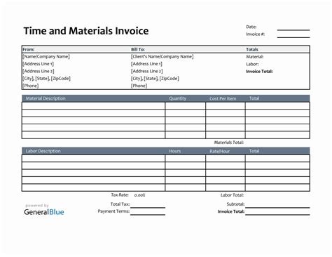 Time And Material Invoice Template