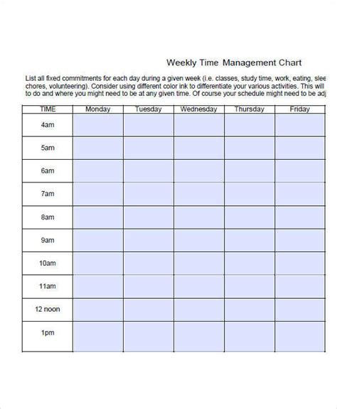Time Management Charts Templates