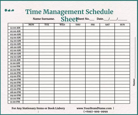 Time Management Schedule Template