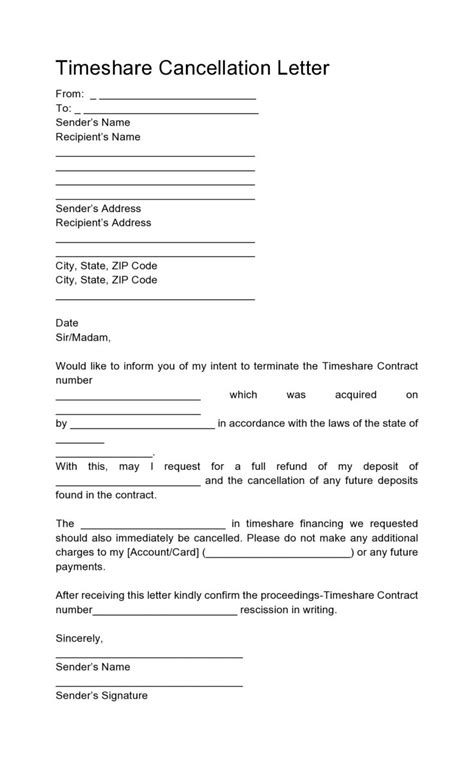 Timeshare Cancellation Letter Template Word