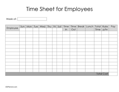 Timesheet For Employees Template