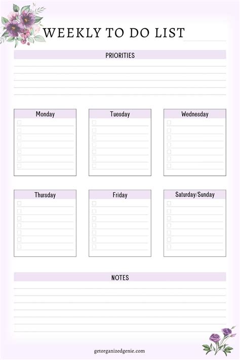 To Do List Template Weekly