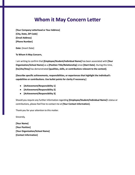 To Whom It May Concern Letter Template Sample