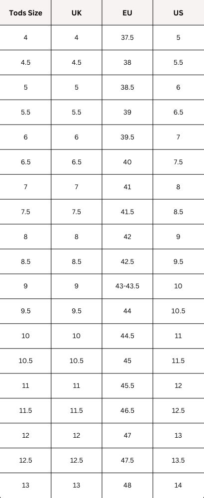 Tods Size Chart