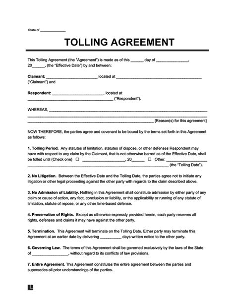 Tolling Agreement Template