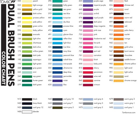 Tombow Brush Pen Color Chart