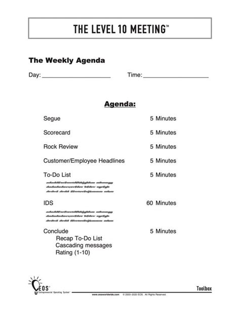 Traction Level 10 Meeting Template