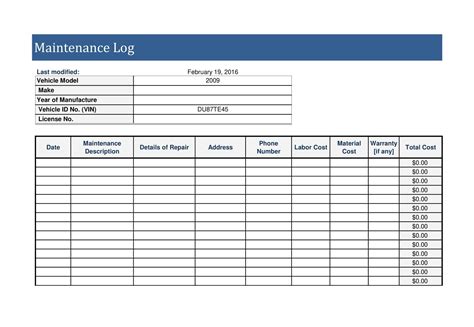 Tractor Maintenance Log Template