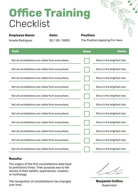 Training Checklist Template